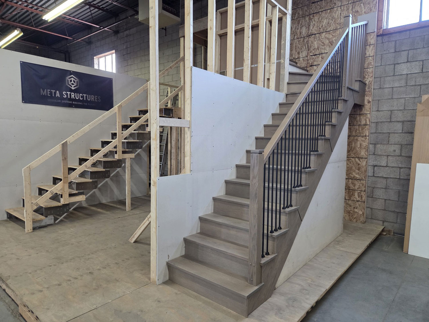 Stair system under construction in a residential building