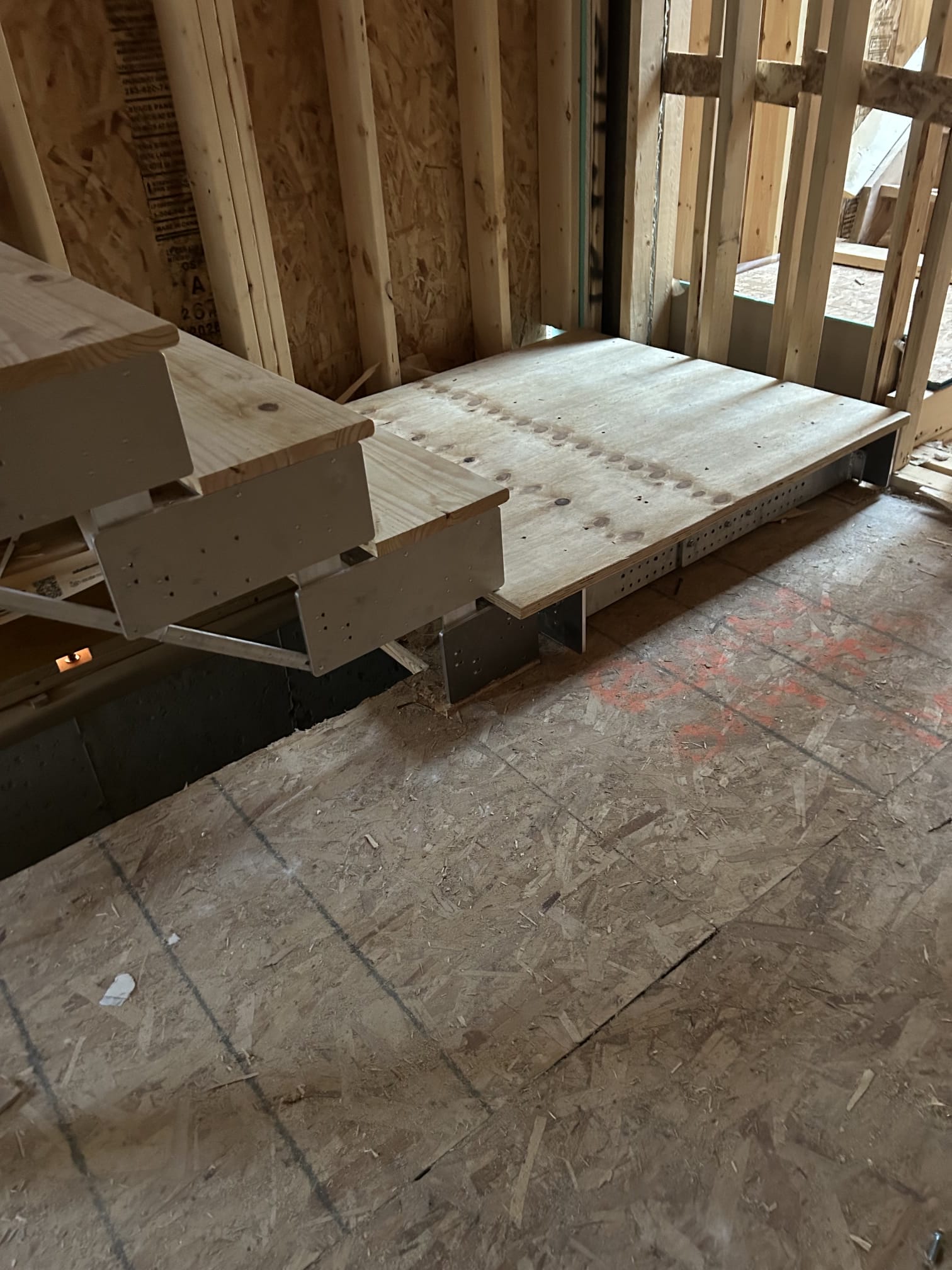 Stair components and installation area during construction